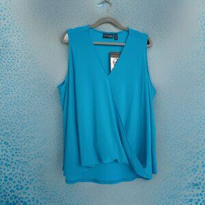 Attitudes by Renee 2x Como Jersey Bubble Hem Sleeveless Top Sky Blue 22W/24W